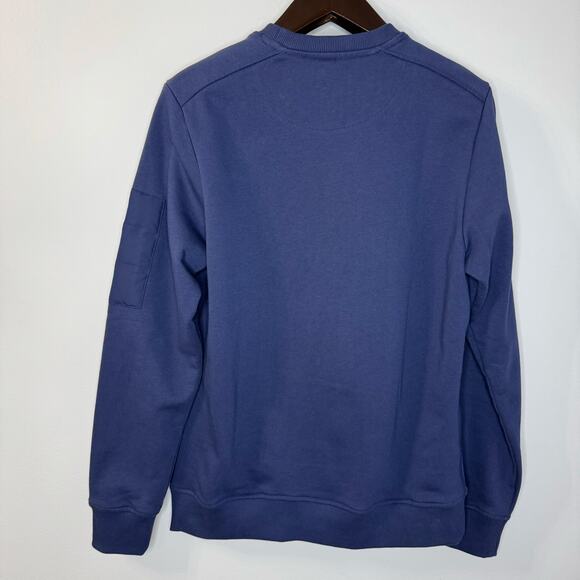 WAHTS  Long Sleeve Crew Neck.Sweatshirt Mens M Zip Pocket Organic Cotton Blue - Picture 7 of 10